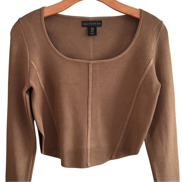 HOUSE OF HARLOW 1960 Camel Ribbed Cropped Corset Top Size M - Picture 3 of 9